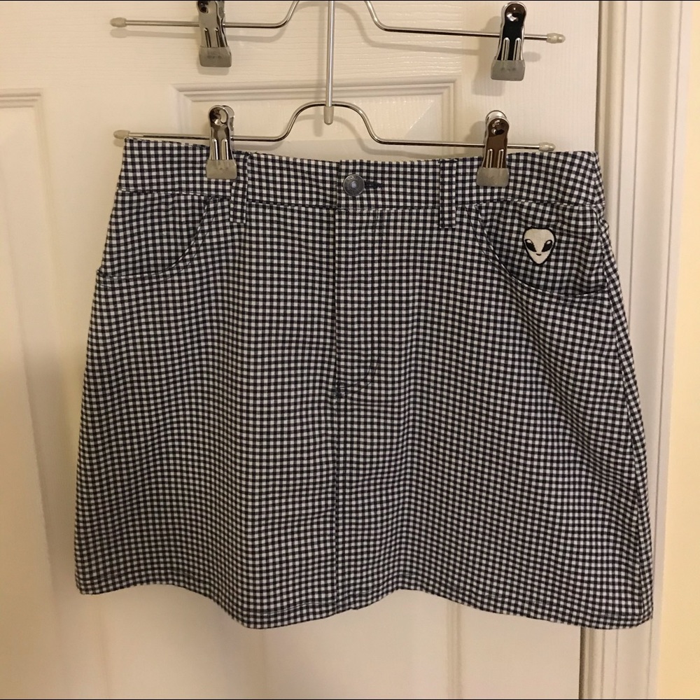 Pull&Bear Navy Alien Checkered Skirt
